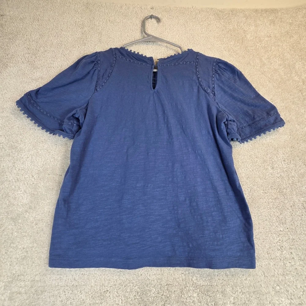 Boden Mila Lace Trim Top Blue Slub Cotton Women's Size 8